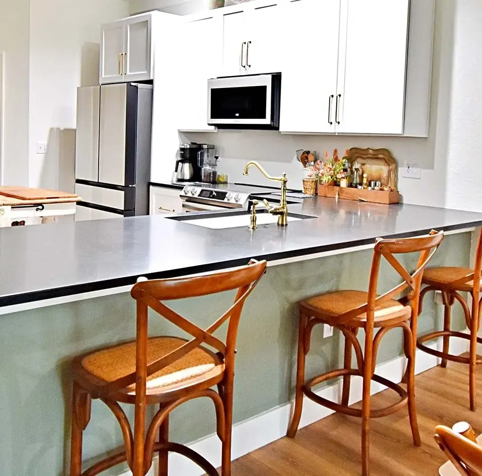 Kitchen island with wood stools remodeled by Today’s Home Services